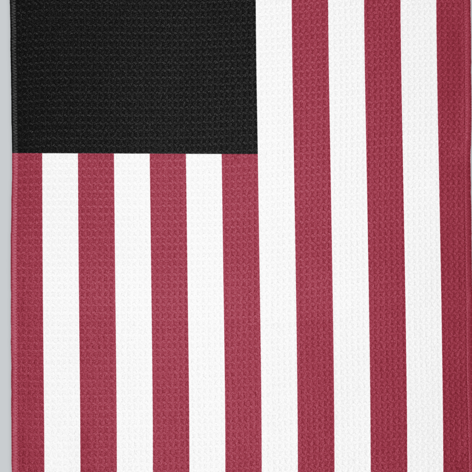 Tech Tool Signature Golf Towel in Signature, close view of flag stripes and hem | Color: Signature