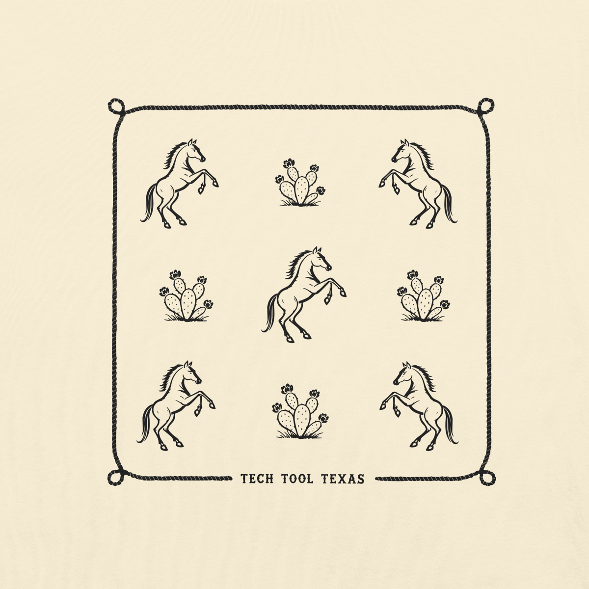 Tech Tool Texas Trail Pattern back print detail on Ivory cotton, complete approved illustration | Color: Ivory
