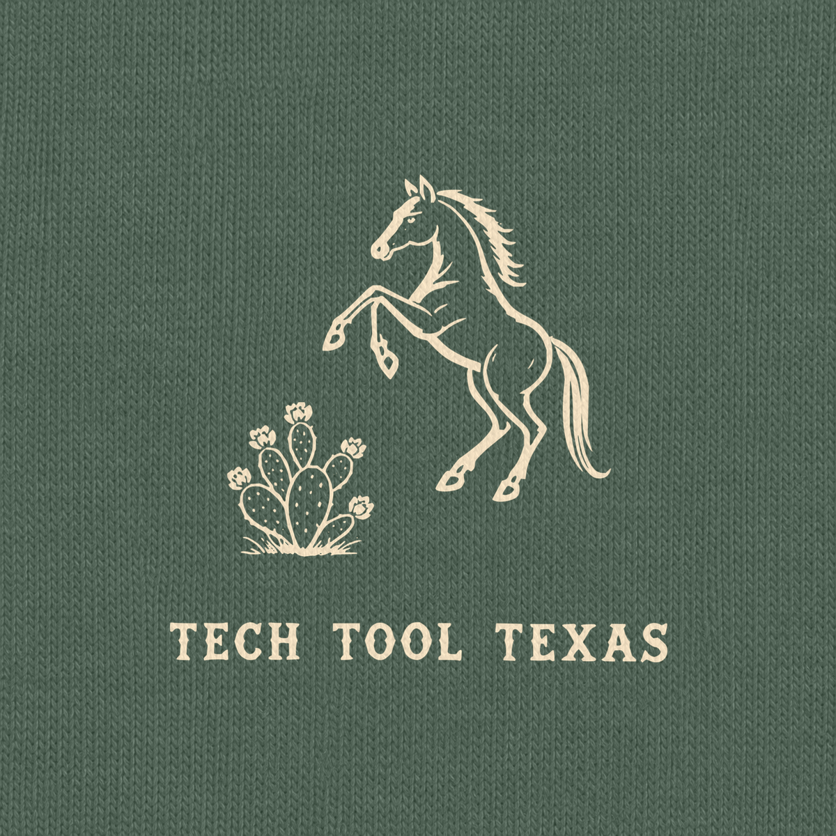 Tech Tool Texas horse-and-cactus chest print detail on Blue Spruce cotton | Color: Spruce