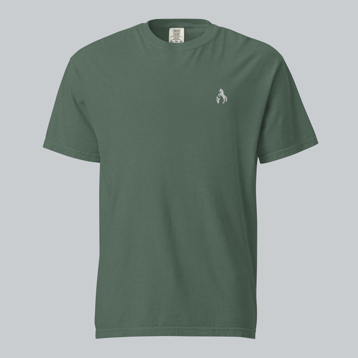 Tech Tool Texas Embroidered Tee, Blue Spruce, front view with white horse-and-prickly-pear chest embroidery | Color: Spruce