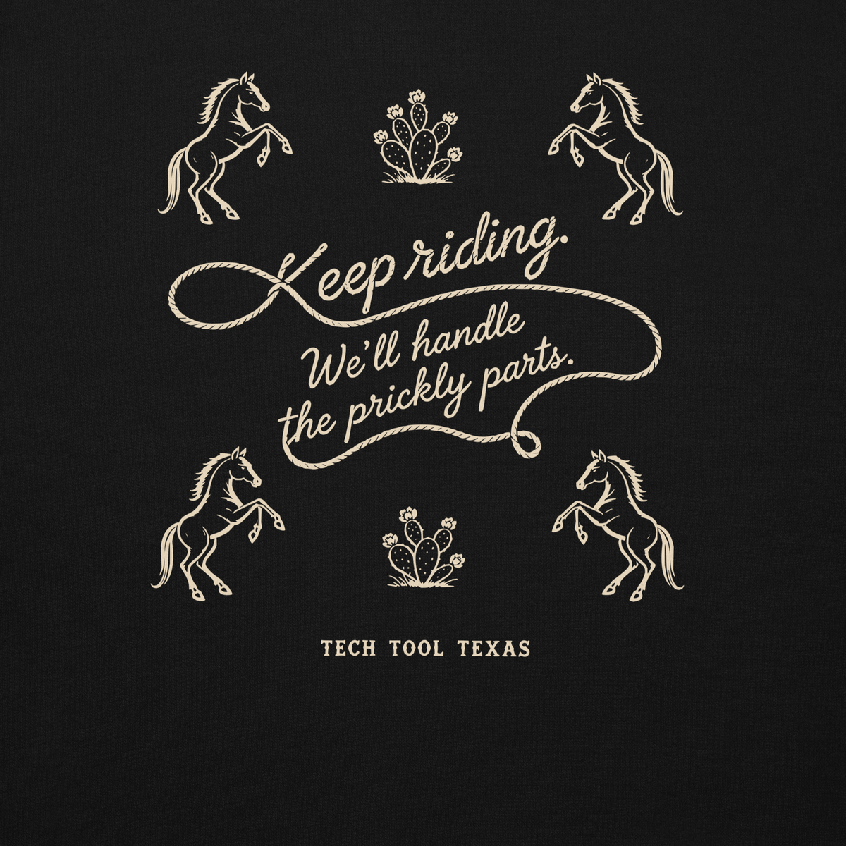 Tech Tool Texas Keep Riding hoodie in Black, back print detail | Color: Black
