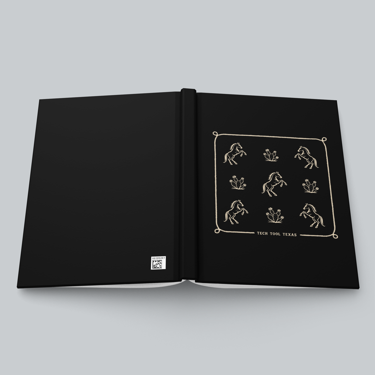 Tech Tool Texas Trail Journal, full exterior cover spread with printed front and plain back | Color: Black