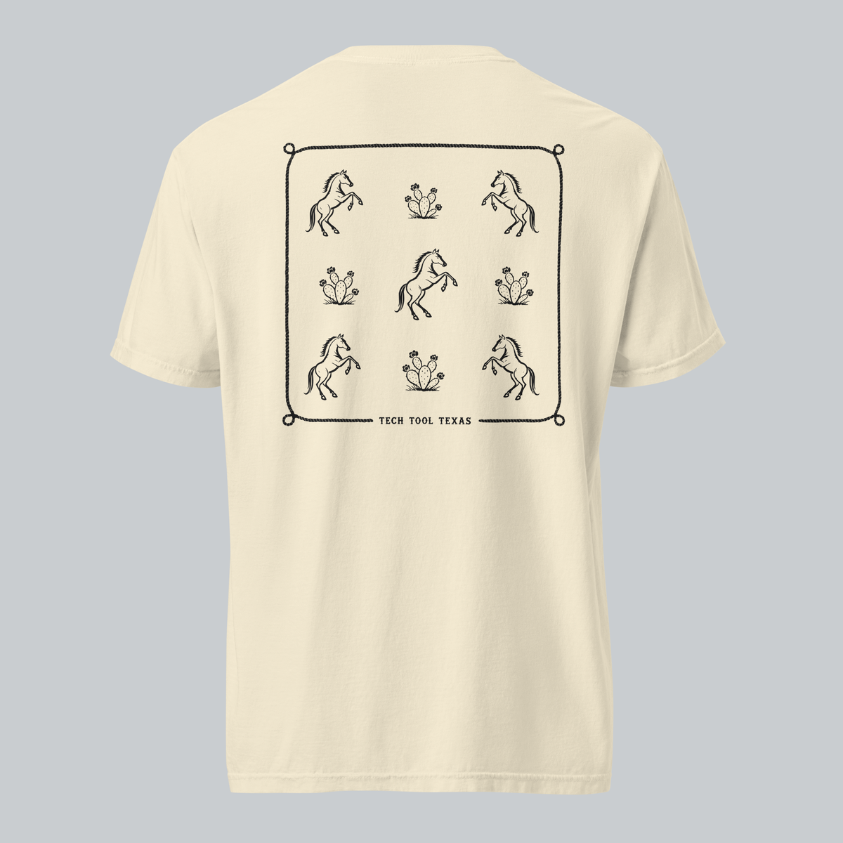 Tech Tool Texas trail pattern tee in ivory, full back view with approved original artwork | Color: Ivory