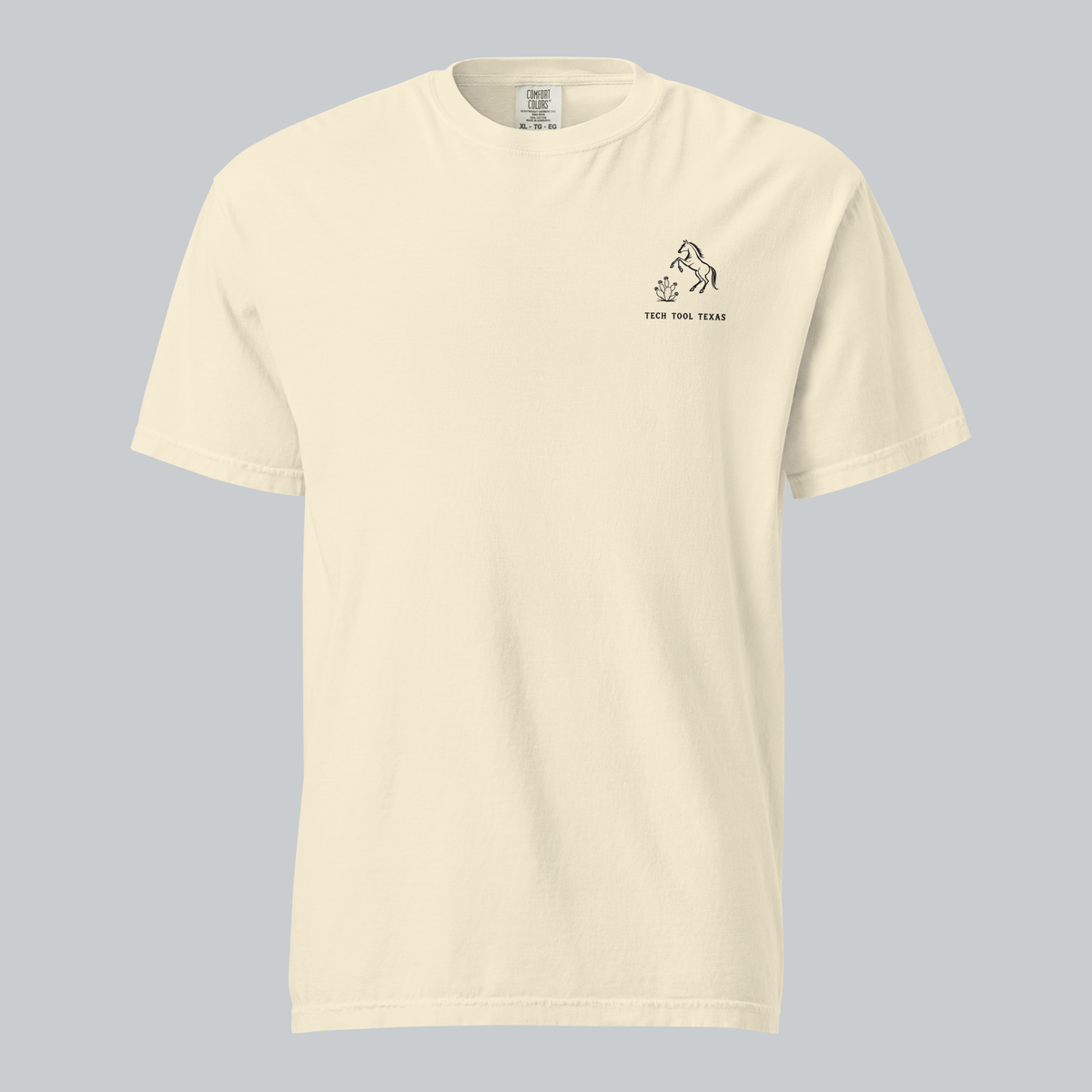 Tech Tool Texas trail pattern tee in ivory, full front view with approved original artwork | Color: Ivory