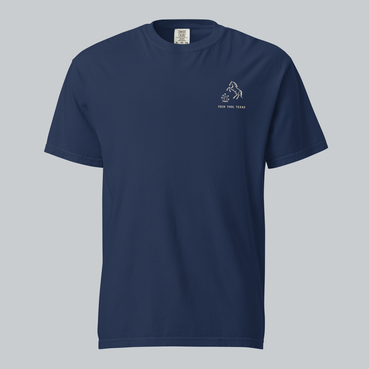 Tech Tool Texas trail pattern tee in true navy, full front view with approved original artwork | Color: Navy