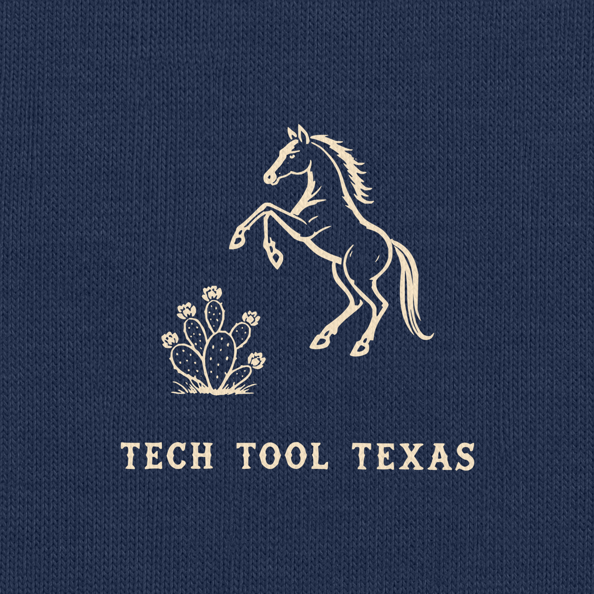 Tech Tool Texas horse-and-cactus chest print detail on True Navy cotton | Color: Navy