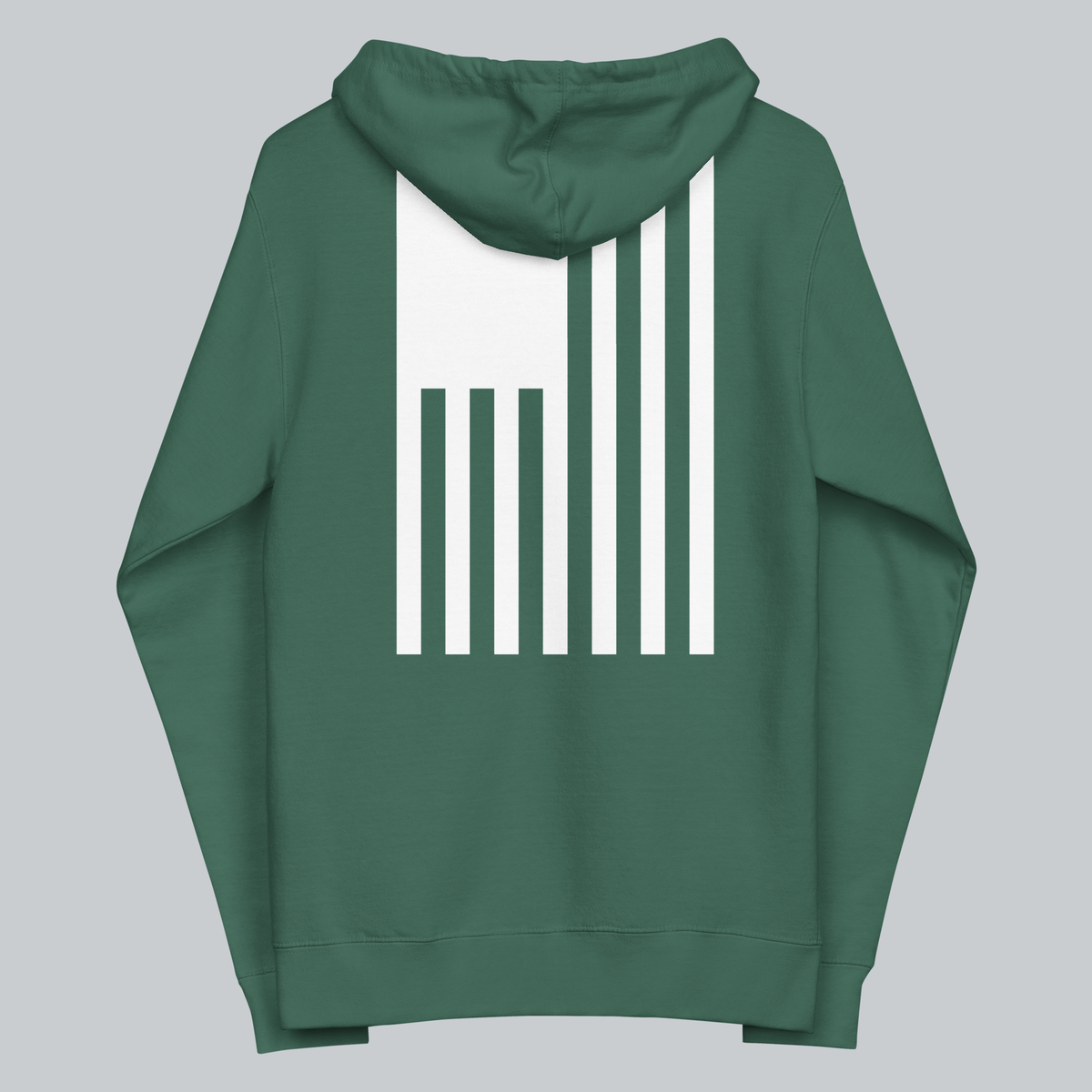 Tech Tool Unisex Signature Zip Hoodie in Alpine Green, full back view with hood down and lowered signature flag | Color: Alpine Green