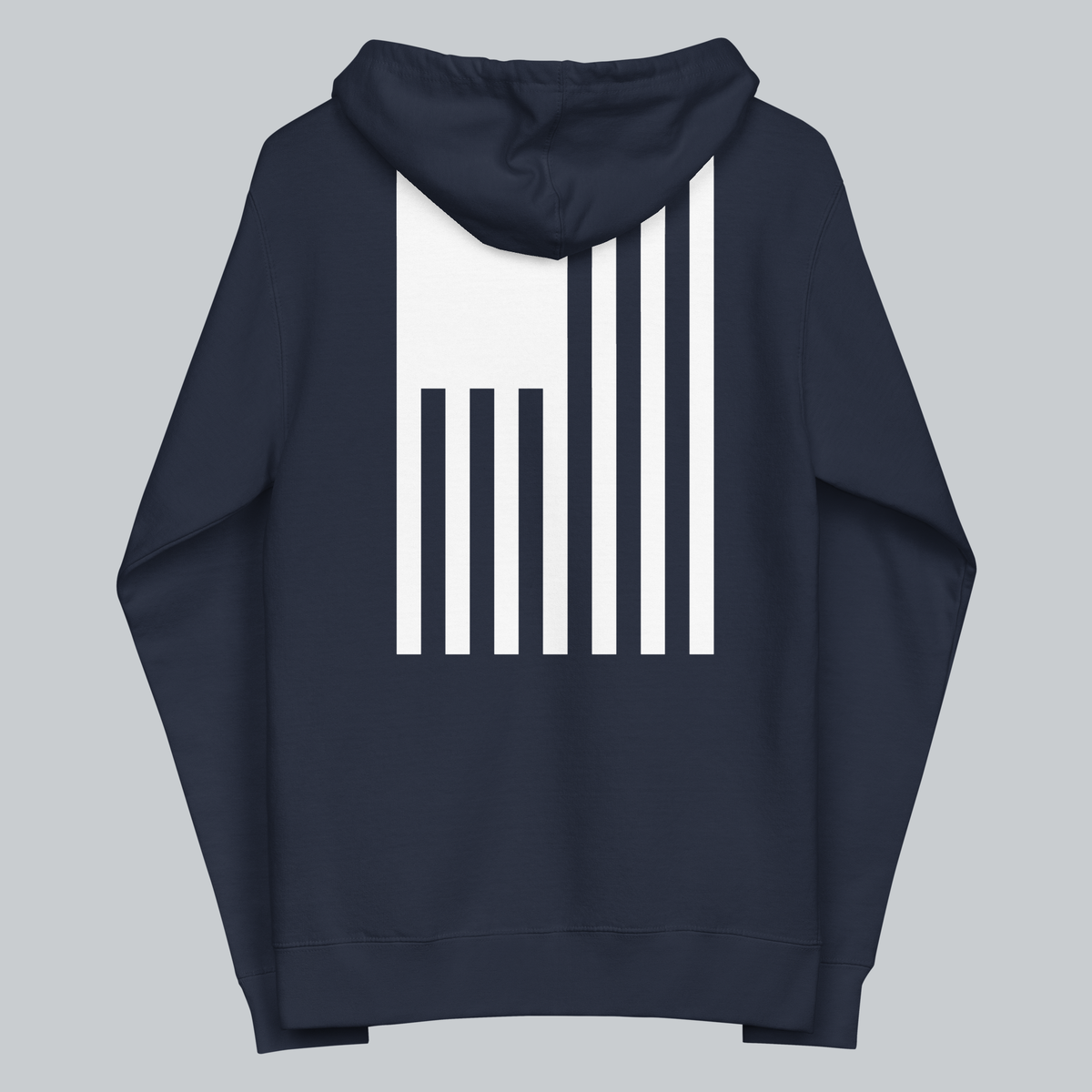 Tech Tool Unisex Signature Zip Hoodie in Classic Navy, full back view with hood down and lowered signature flag | Color: Classic Navy