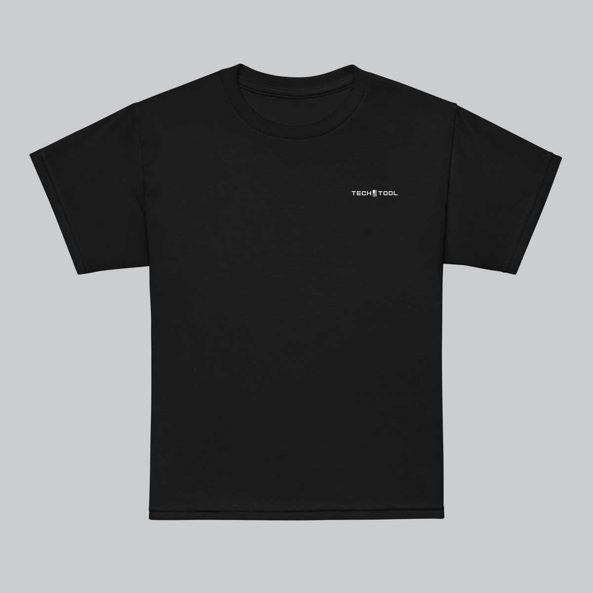 Tech Tool Unisex Youth Core T-Shirt in Black, front view with contrasting Tech Tool print | Color: Black