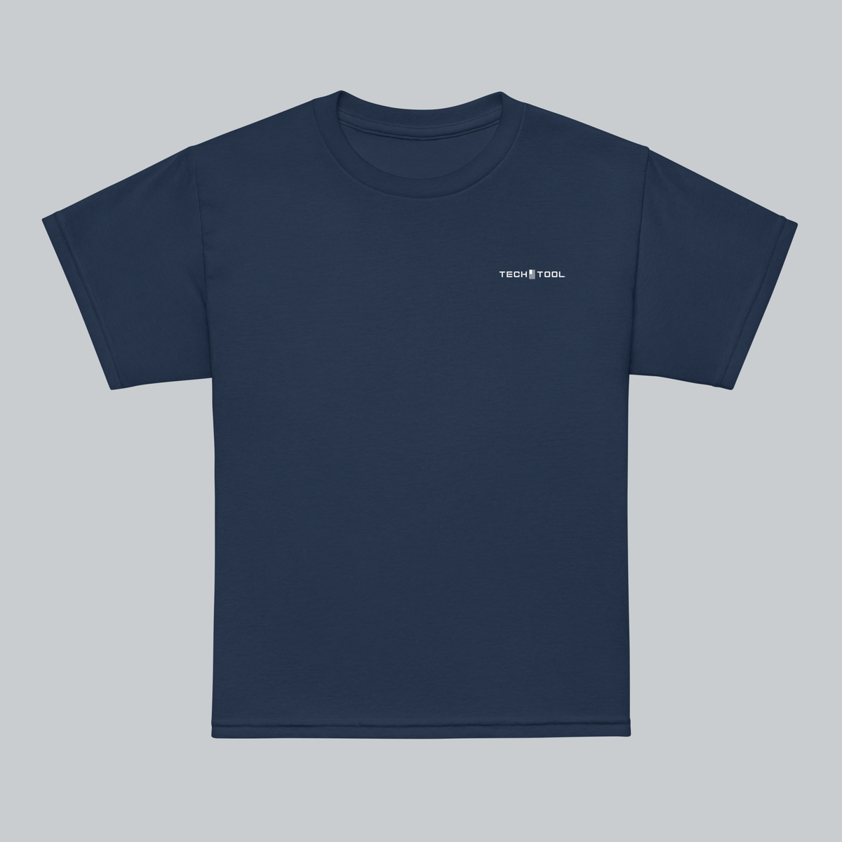 Tech Tool Unisex Youth Core T-Shirt in Navy, front view with contrasting Tech Tool print | Color: Navy