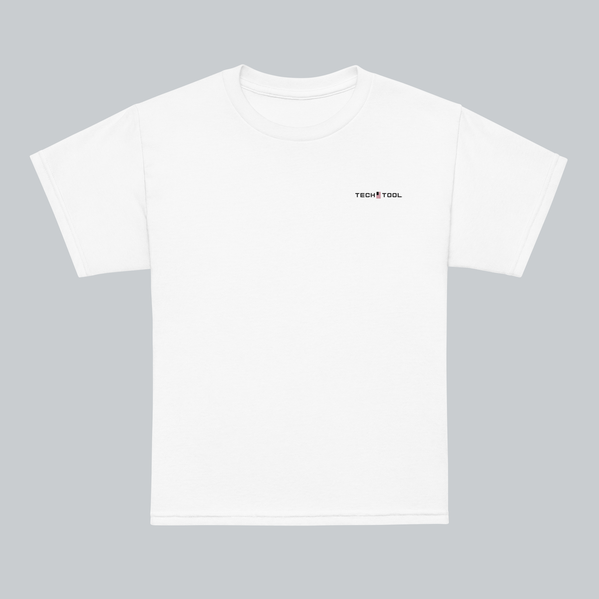 Tech Tool Unisex Youth Core T-Shirt in White, front view with contrasting Tech Tool print | Color: White