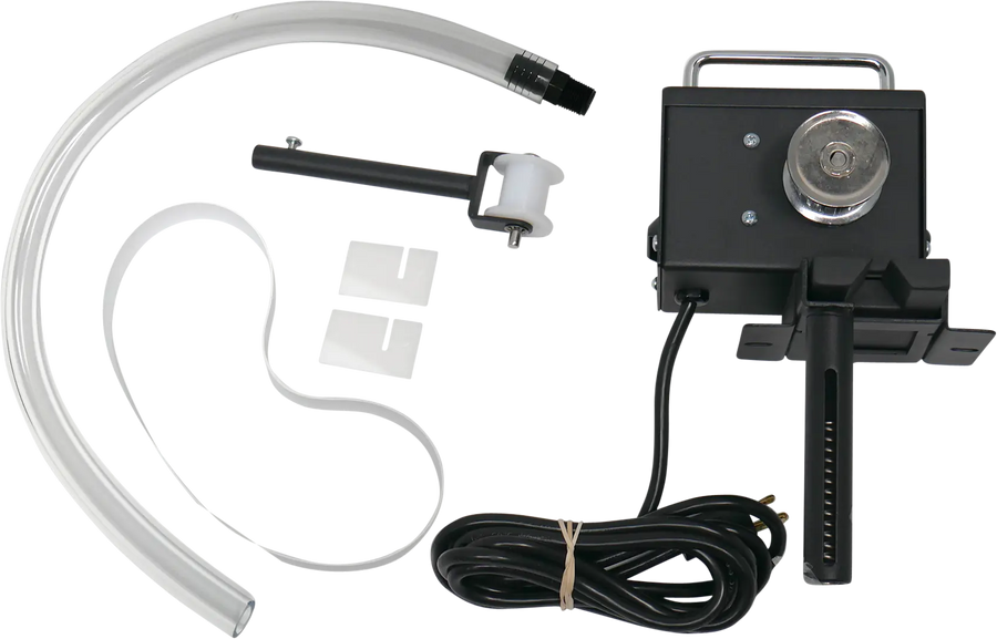 Zebra belt oil skimmer with control unit and collection tubing.