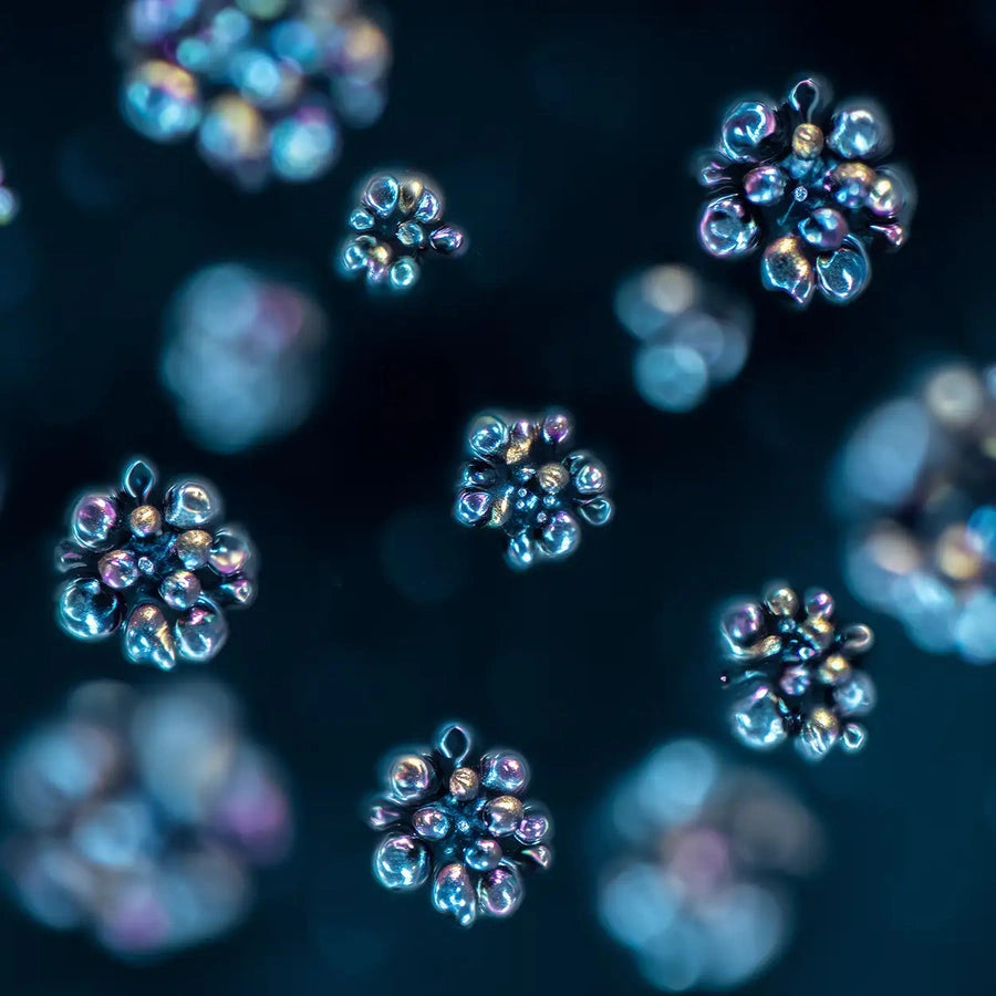 Oemeta Hycut ester fluid droplets forming crystal like clusters showing multifunction coolant and lubricant performance for clean efficient and streamlined machining processes