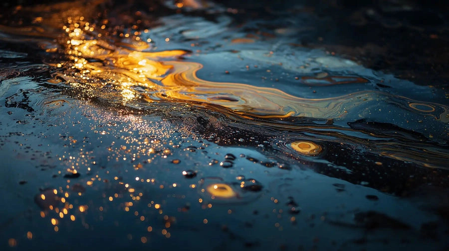 Tech Tool Oemeta tramp oil removal for CNC coolant start skimming to protect sump stability reduce bacteria odor and pH drift shown as an oil sheen on the coolant surface