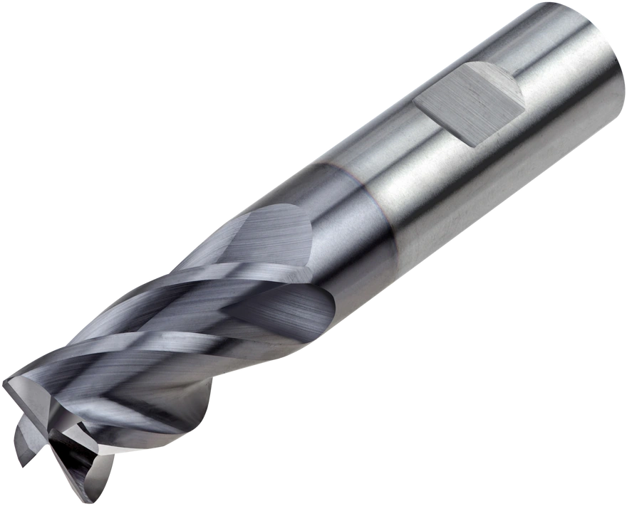 WIDIA WCE4 end mill with Weldon shank — representative manufacturer platform image; selected configuration geometry and dimensions vary.