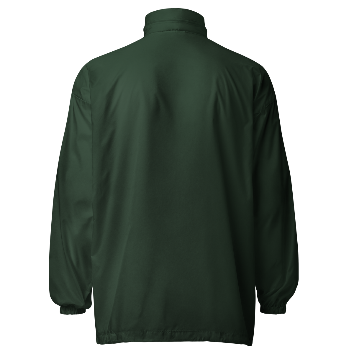 Tech Tool Unisex Core Windbreaker, back view with hood and elastic hem | Color: Forest Green