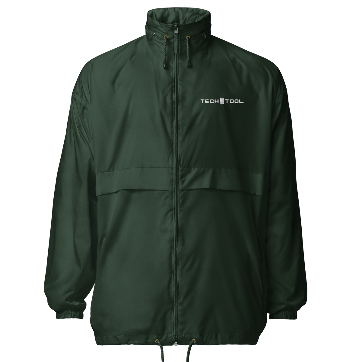 Tech Tool Unisex Core Windbreaker, front view with white embroidered left-chest logo | Color: Forest Green