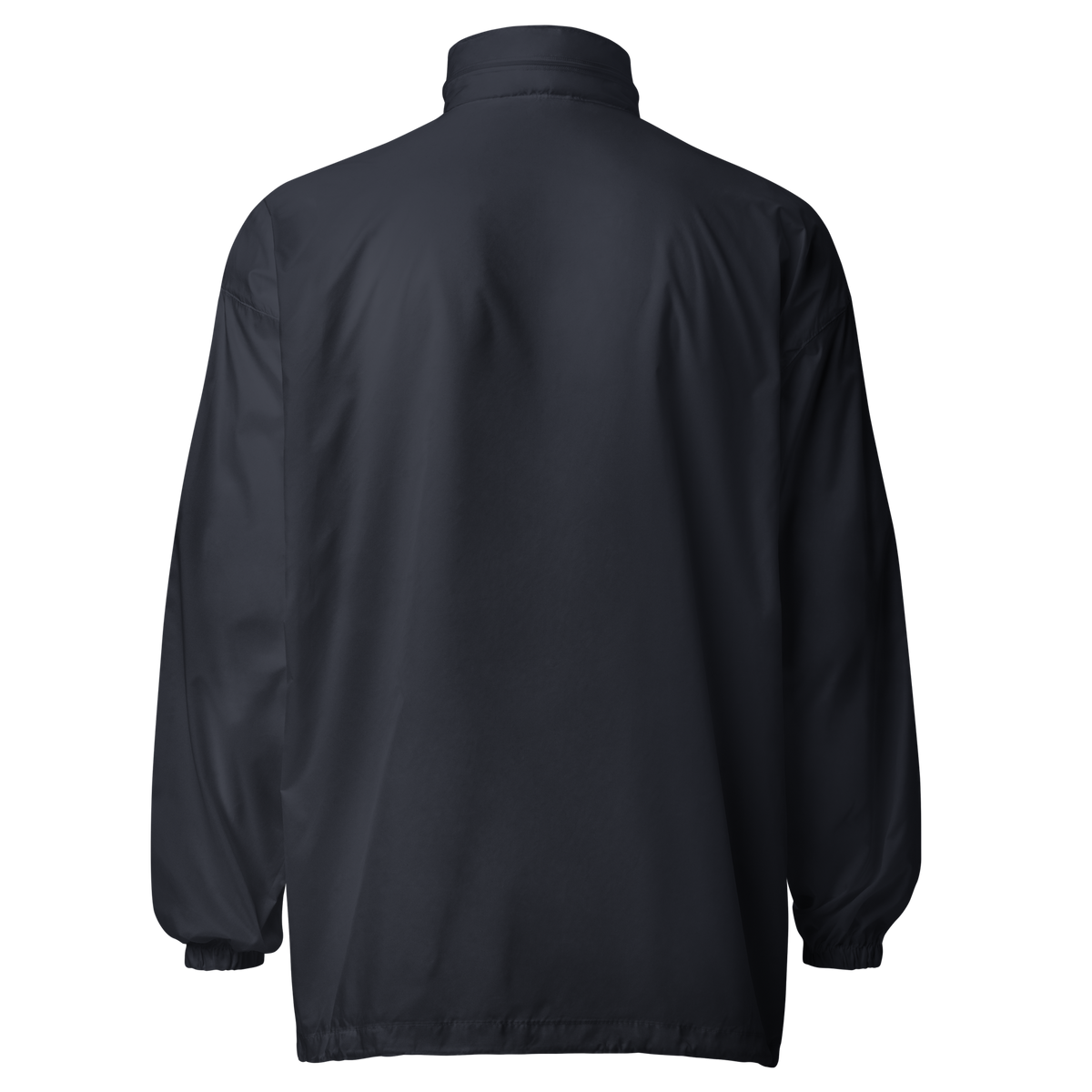 Tech Tool Unisex Core Windbreaker, back view with hood and elastic hem | Color: Navy