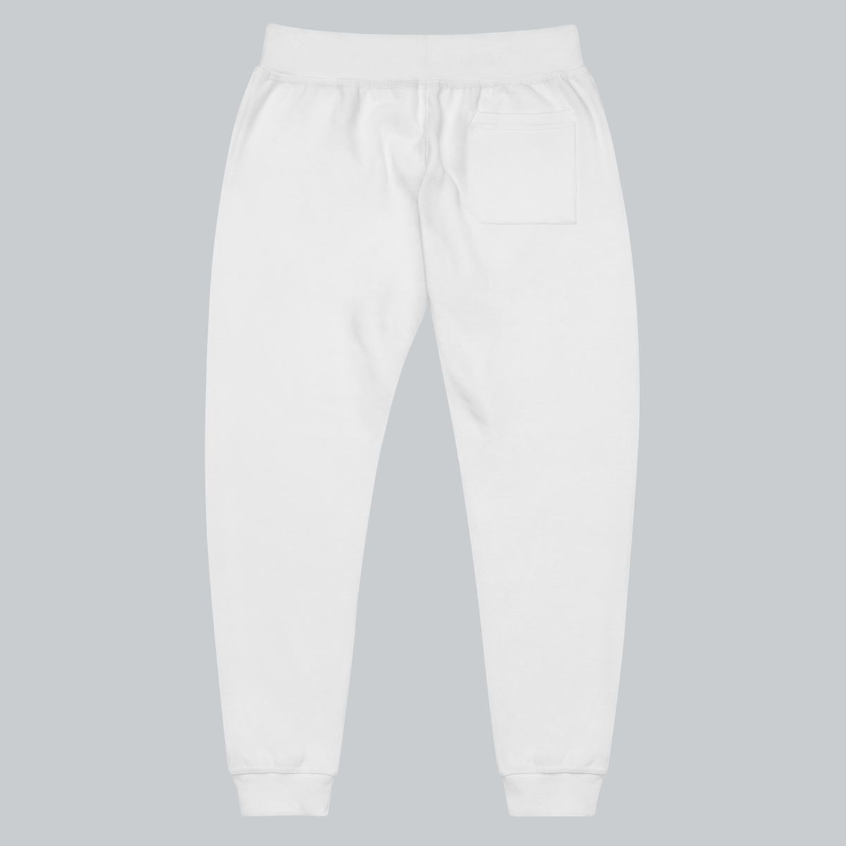Tech Tool Unisex Core Fleece Joggers, back view showing rear pocket, elastic waistband and cuffed legs | Color: White