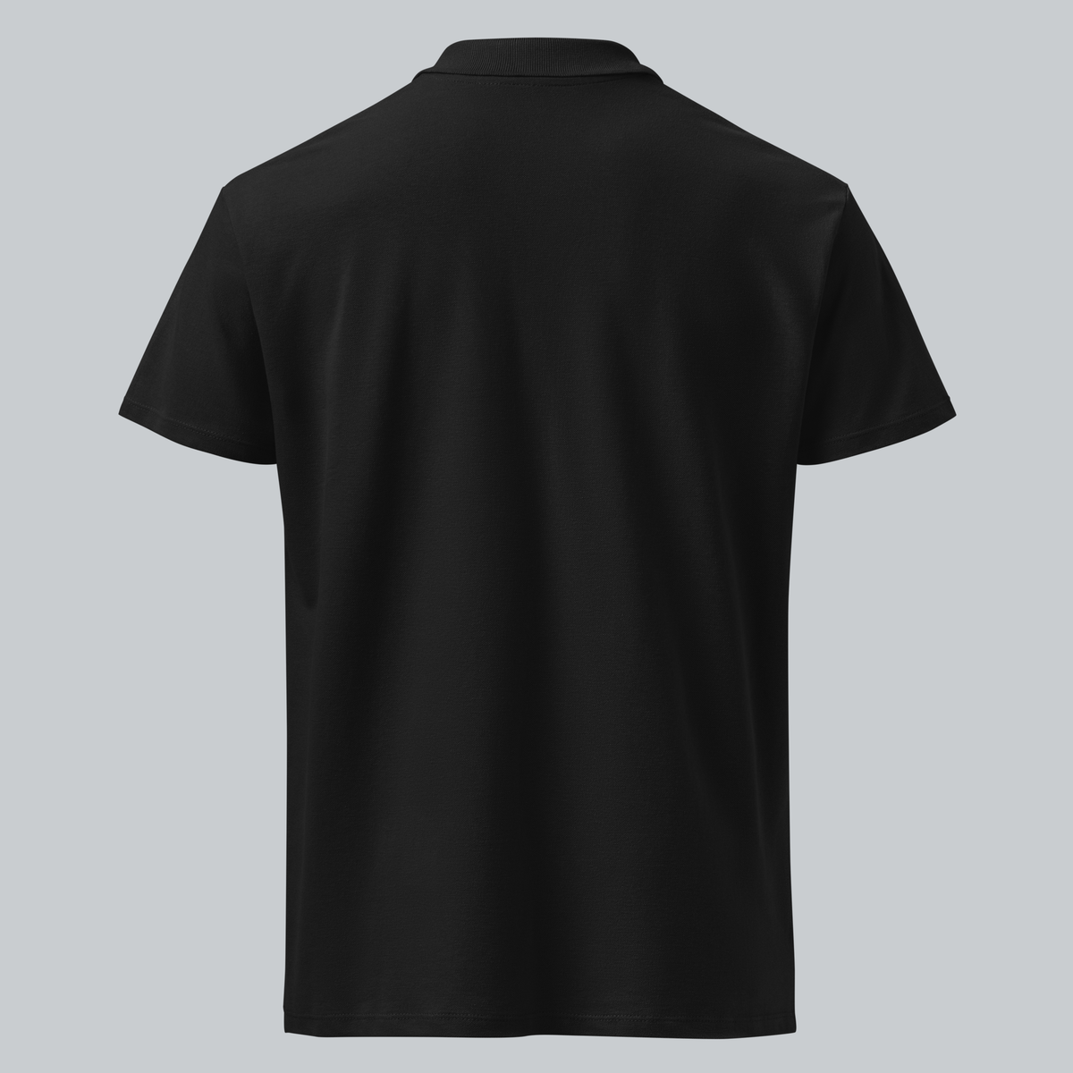 Tech Tool Unisex Core Piqué Polo, plain back view showing the collar, sleeves and hem | Color: Black