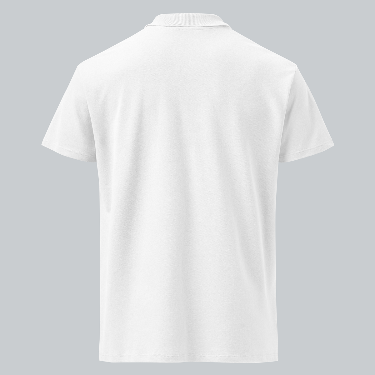 Tech Tool Unisex Core Piqué Polo, plain back view showing the collar, sleeves and hem | Color: White