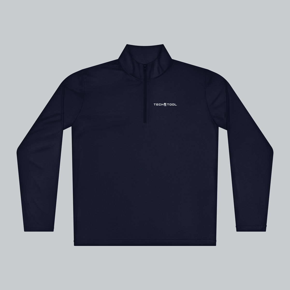 Tech Tool Unisex Core Quarter-Zip Pullover, front view showing the Tech Tool left-chest logo, cadet collar and quarter zipper | Color: True Navy