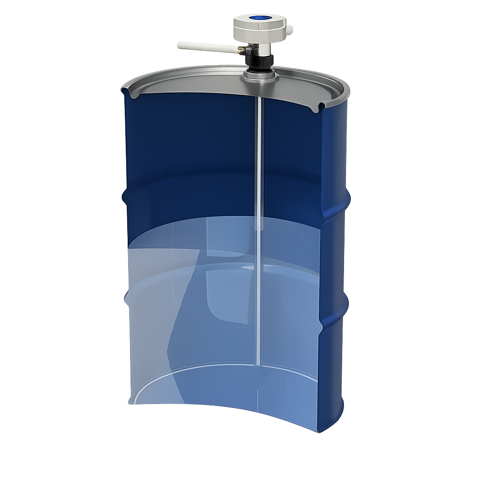 Manufacturer installation illustration for Dazzle coolant level controller; drum shown for context.